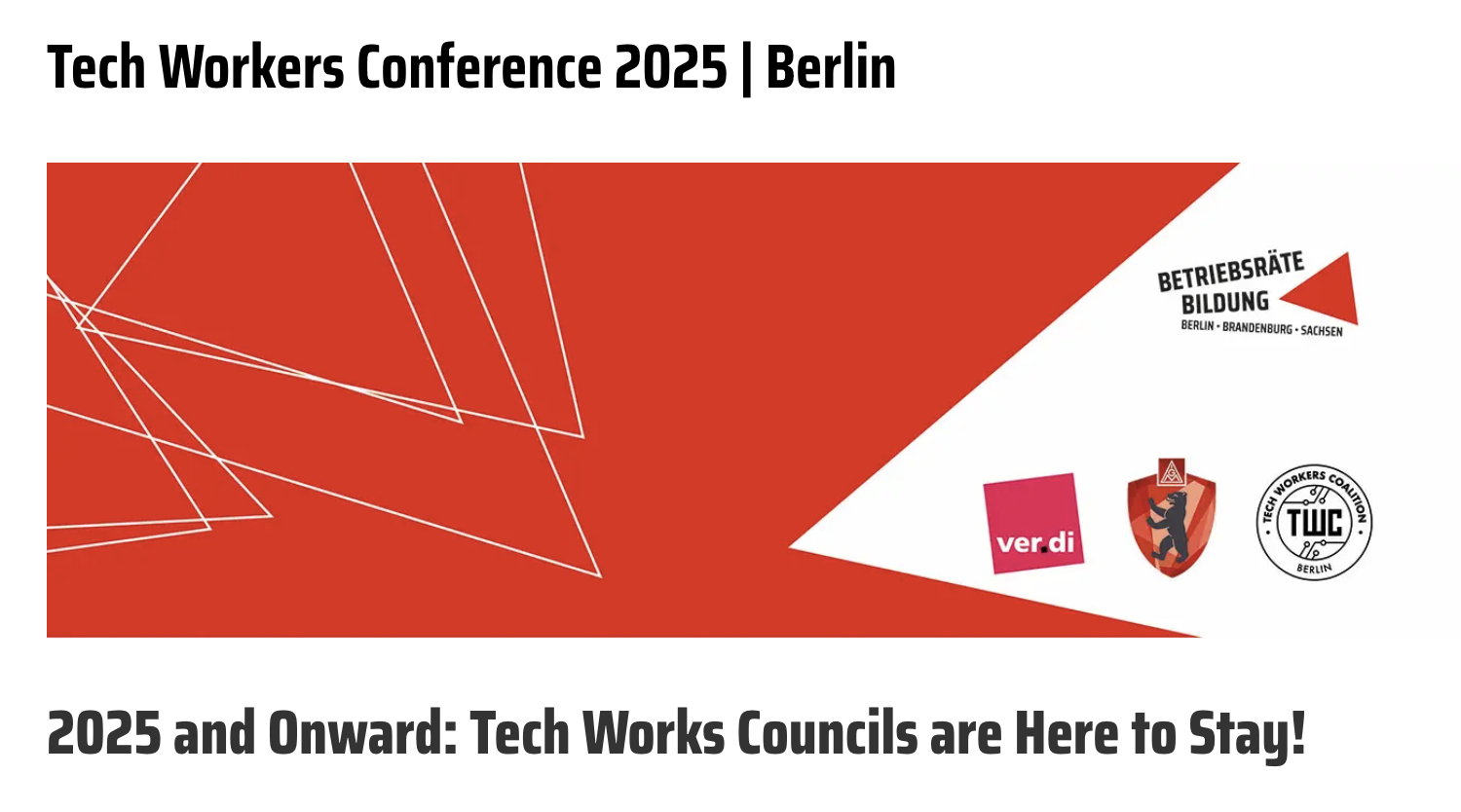 Tech Workers Conference 2025 with logos of TWC, Verdi, 
